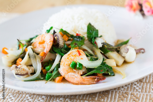 Mixed Seafood Basil with rice