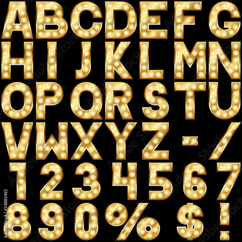Golden alphabet with show lamps