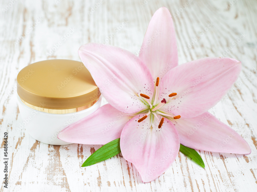 Face cream with lily flowers