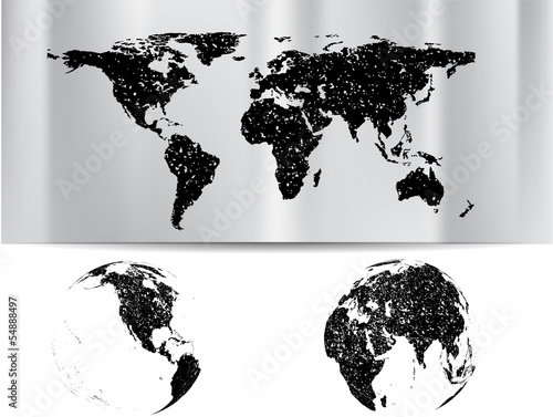 grunge world map with globe