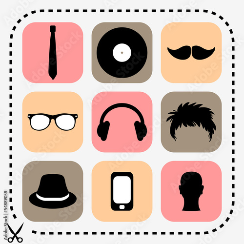 Set of stylish hipster icons