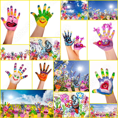 Happy, smiling, colorful hands