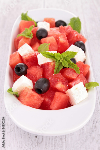 fruit salad with watermelon and feta