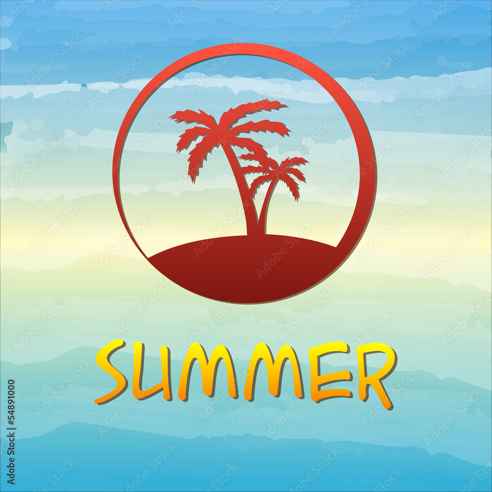 summer label with palms in circle