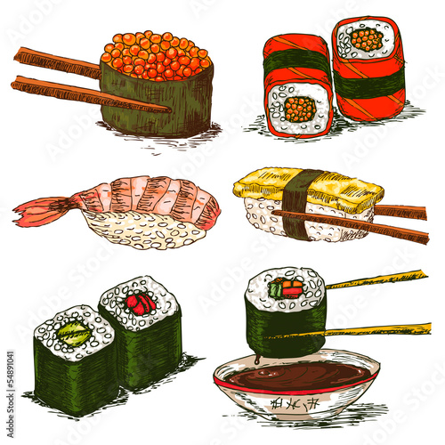 tasty rolls and sushi set