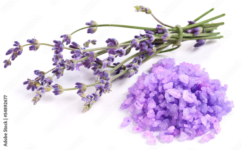 Fototapeta premium Bunch of lavender and sea salt.