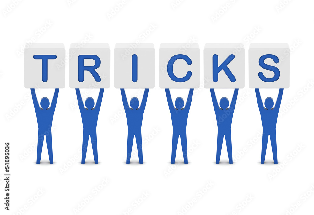 Men holding the word TRICKS. Concept 3D illustration. Men holding the word TRICKS. Concept 3D illustration.