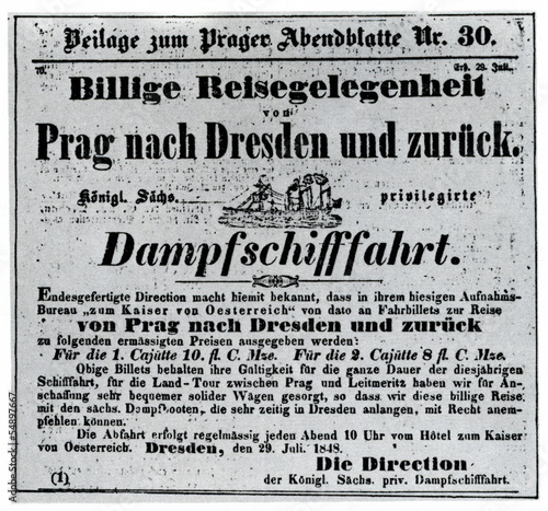 SDG advertisment in "Prager Abendblatt" (1848)