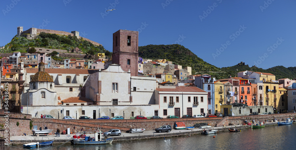 Panoramic view of Bosa and river Temo.Sardinia,Italy.