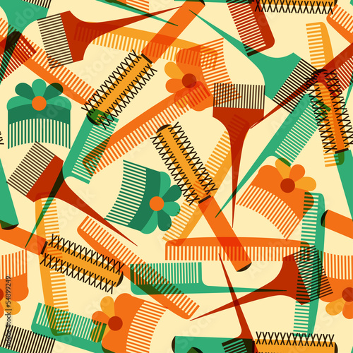 Hairdressing tools seamless pattern in retro style.