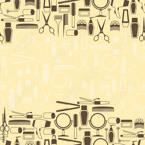 Hairdressing tools seamless pattern in retro style.