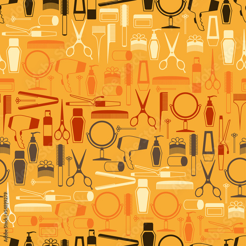 Hairdressing tools seamless pattern in retro style.