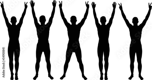 man with hands up silhouettes