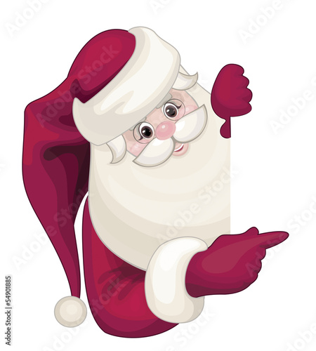 Vector of Santa Claus hiding by blank isolated.