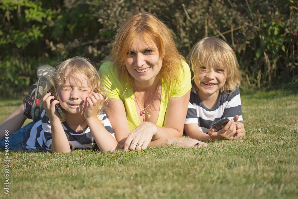 Mother with her sons outdoor Mother with her sons outdoor
