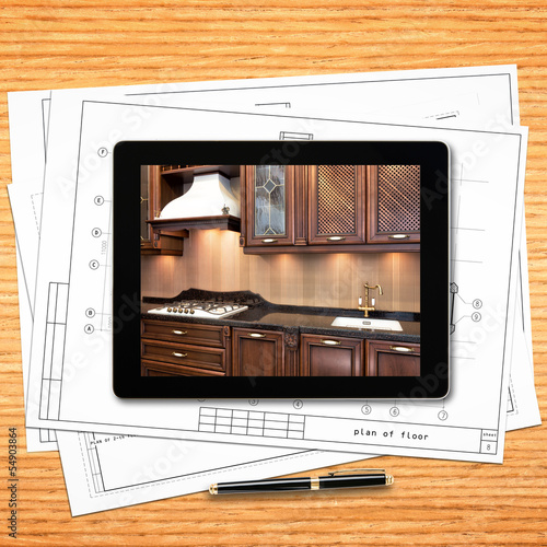 digital tablet computer and interior image on screen