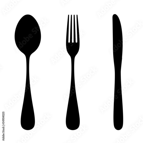 Spoon, fork and knife. Vector silhouette.
