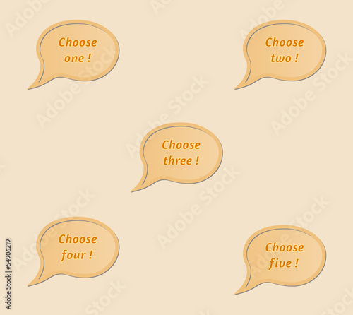 five speak bubbles - Choose one, two, three, four, five
