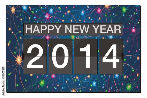 happy new year 2014 - flipper clock with fireworks background
