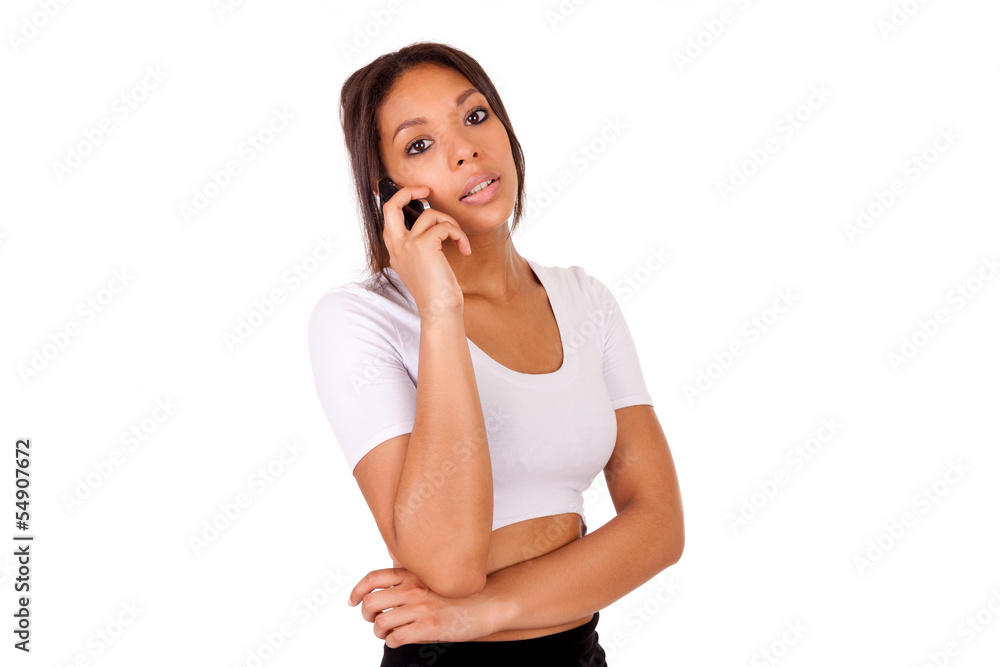 Portrait Of Young Girl african Talking On phone Portrait Of Young Girl african Talking On phone