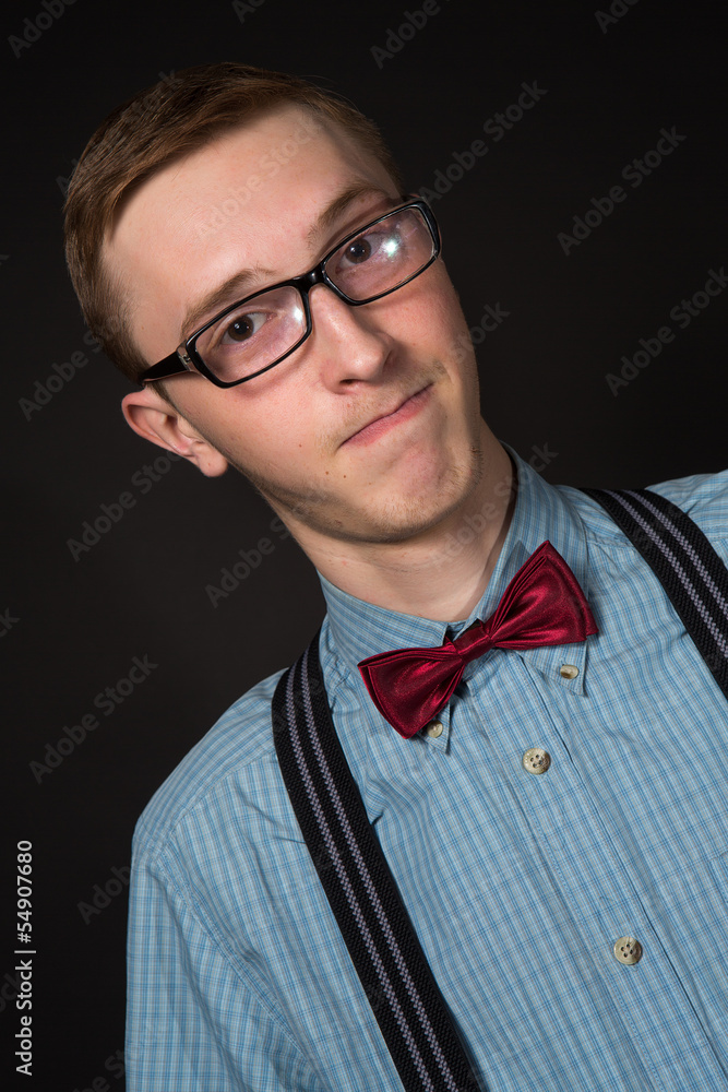 Funny man in glasses in retro suit and white shirt Funny man in glasses in retro suit and white shirt