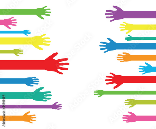 a set of red abstract hand silhouettes