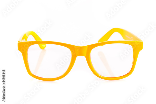 yellow glasses on white background.