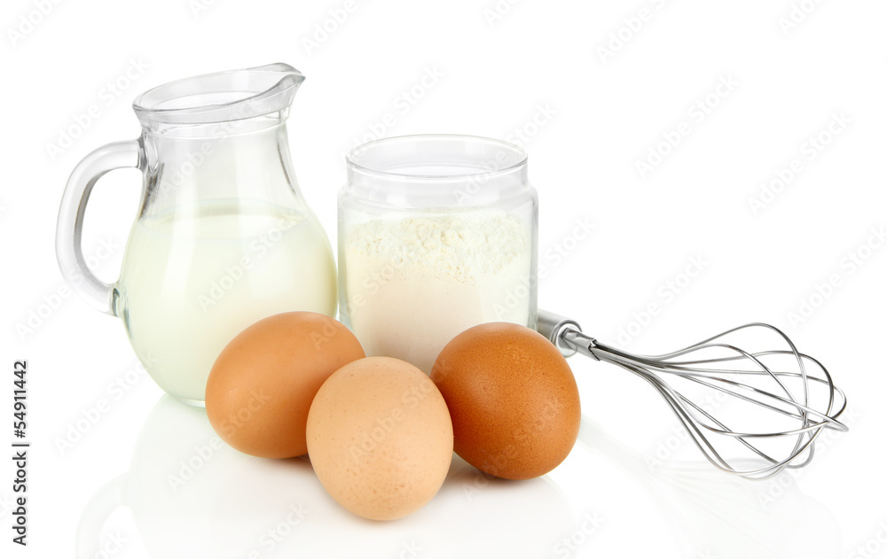Ingredients for dough isolated on white Ingredients for dough isolated on white