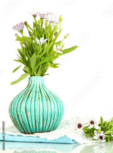 Bouquet of beautiful summer flowers in color vase  isolated