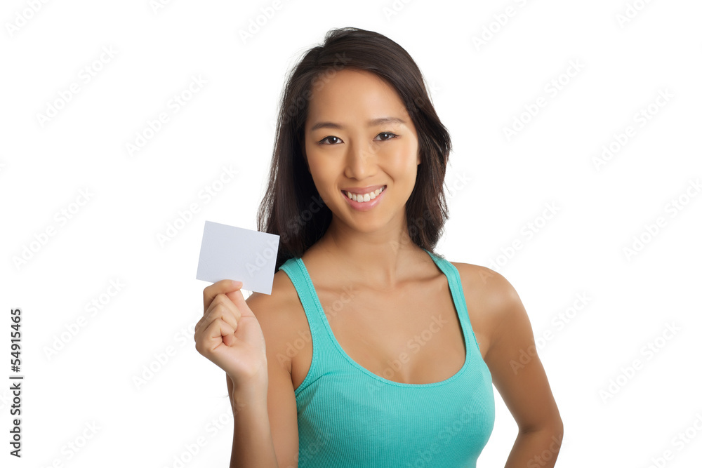 Young Asian girl showing blank paper Young Asian girl showing blank paper