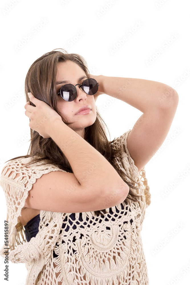 closeup hispanic woman portrait wearing sunglasses closeup hispanic woman portrait wearing sunglasses