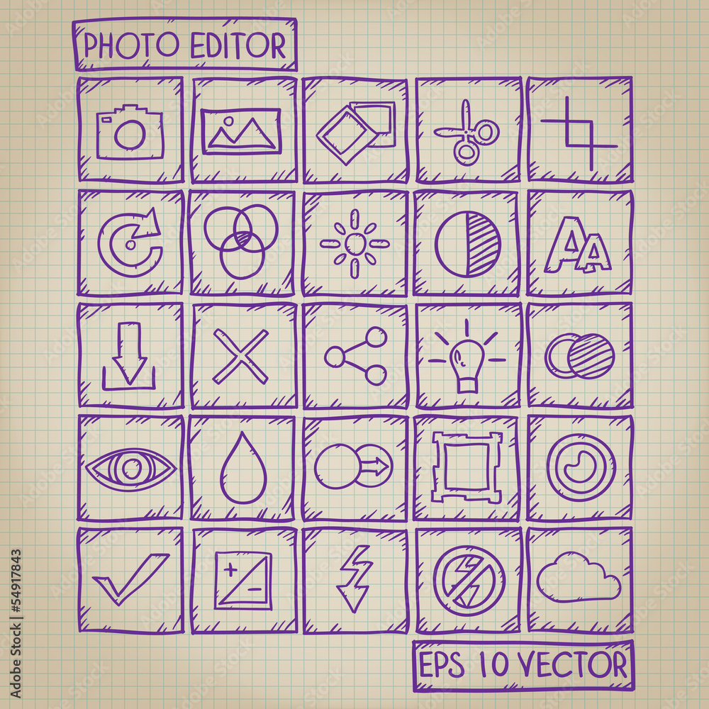 Photo Editor Icon Doodle Set Photo Editor Icon Doodle Set