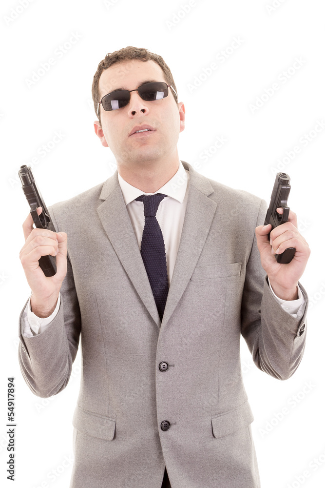 Businessman bodyguard isolated on a white background Businessman bodyguard isolated on a white background