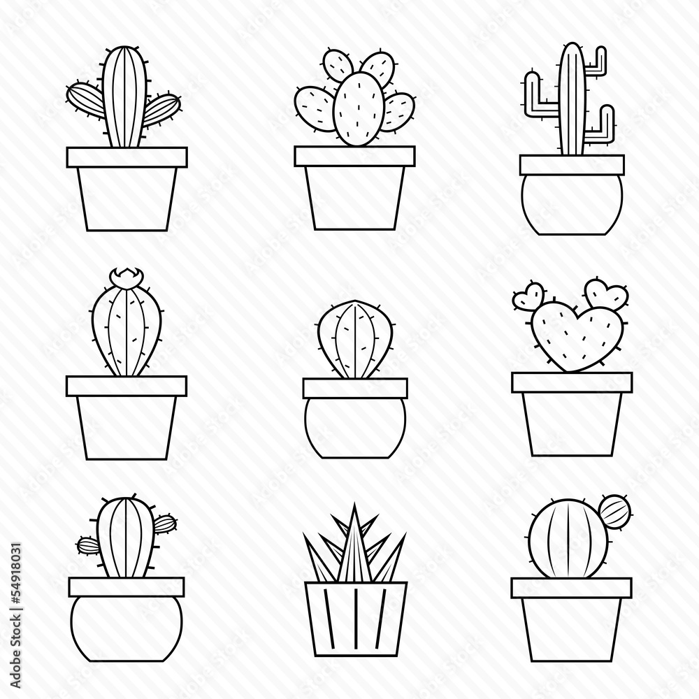 Set of vector cactus icons Set of vector cactus icons