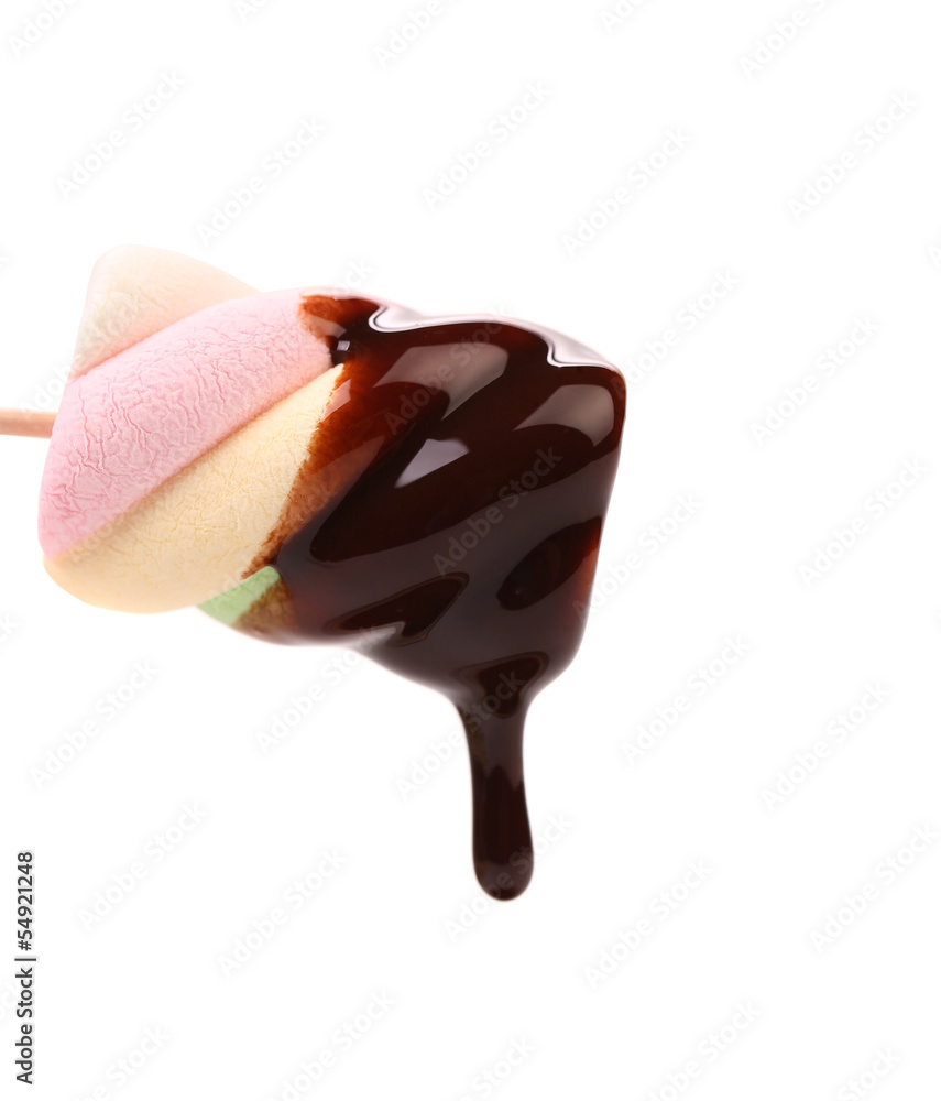 Obraz premium Marshmallow in chocolate syrop. Isolated.