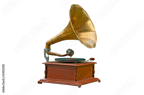Old gramophone on white background photo
