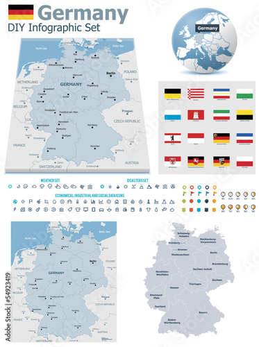 Federal Republic of Germany maps with markers