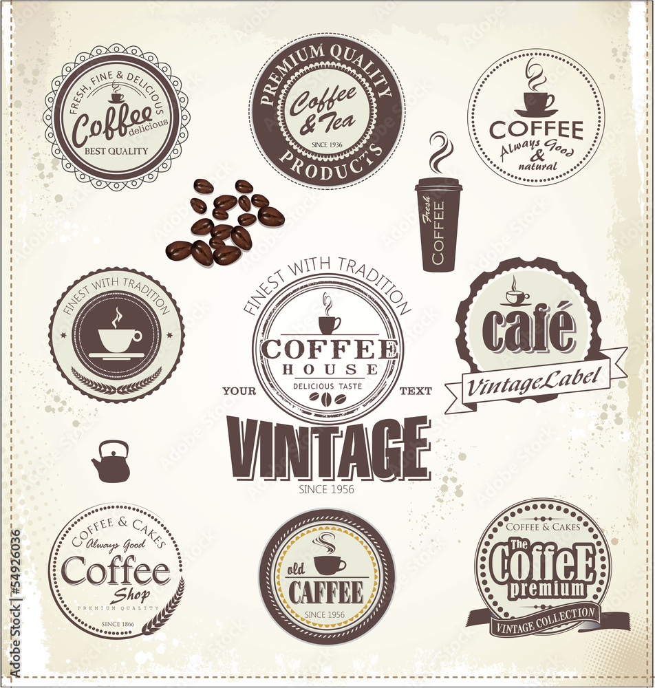 Set Of Vintage Retro Coffee Badges