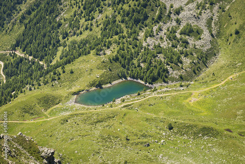 Top view of small alpine lake