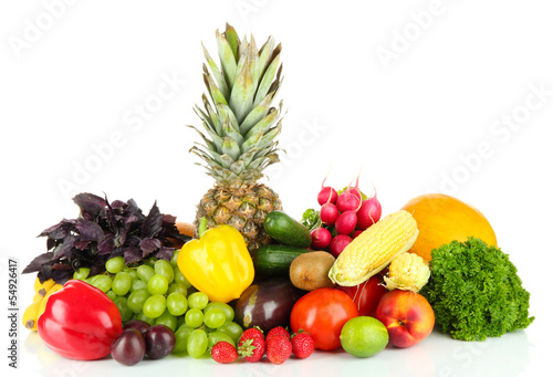 Different fruits and vegetables isolated on white