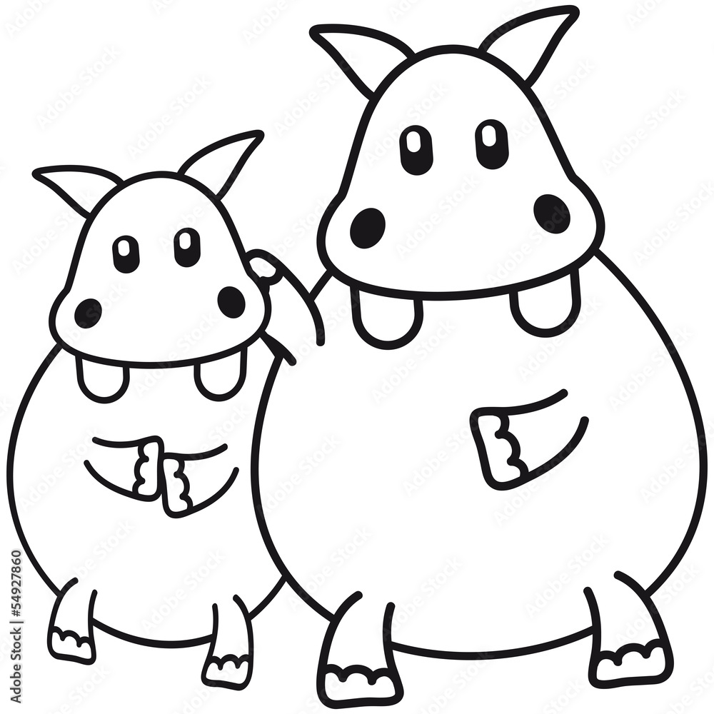 Obraz premium Cute Hippo Family