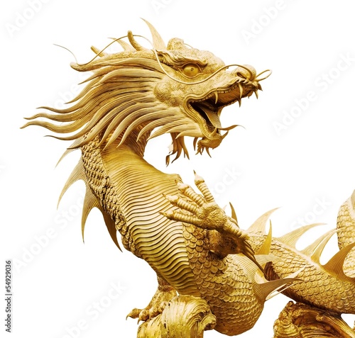 Giant golden Chinese dragon on isolate background