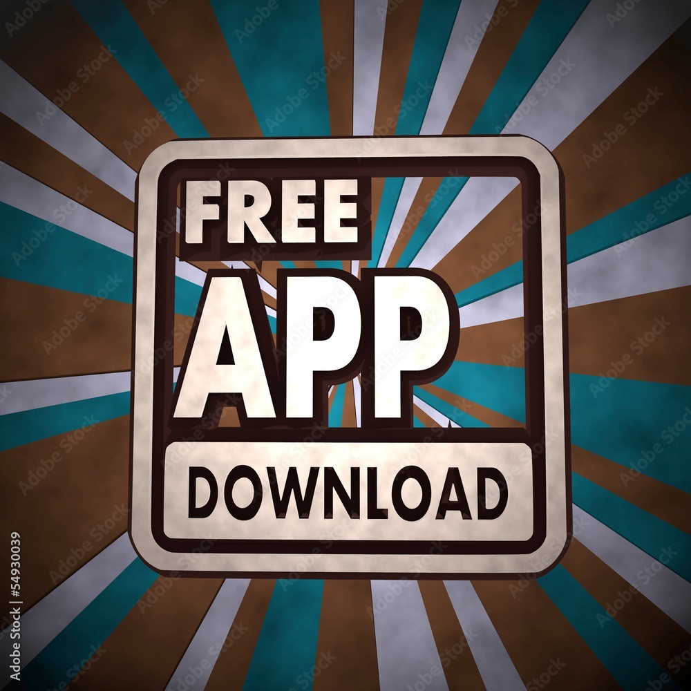 free app download label  on retro background