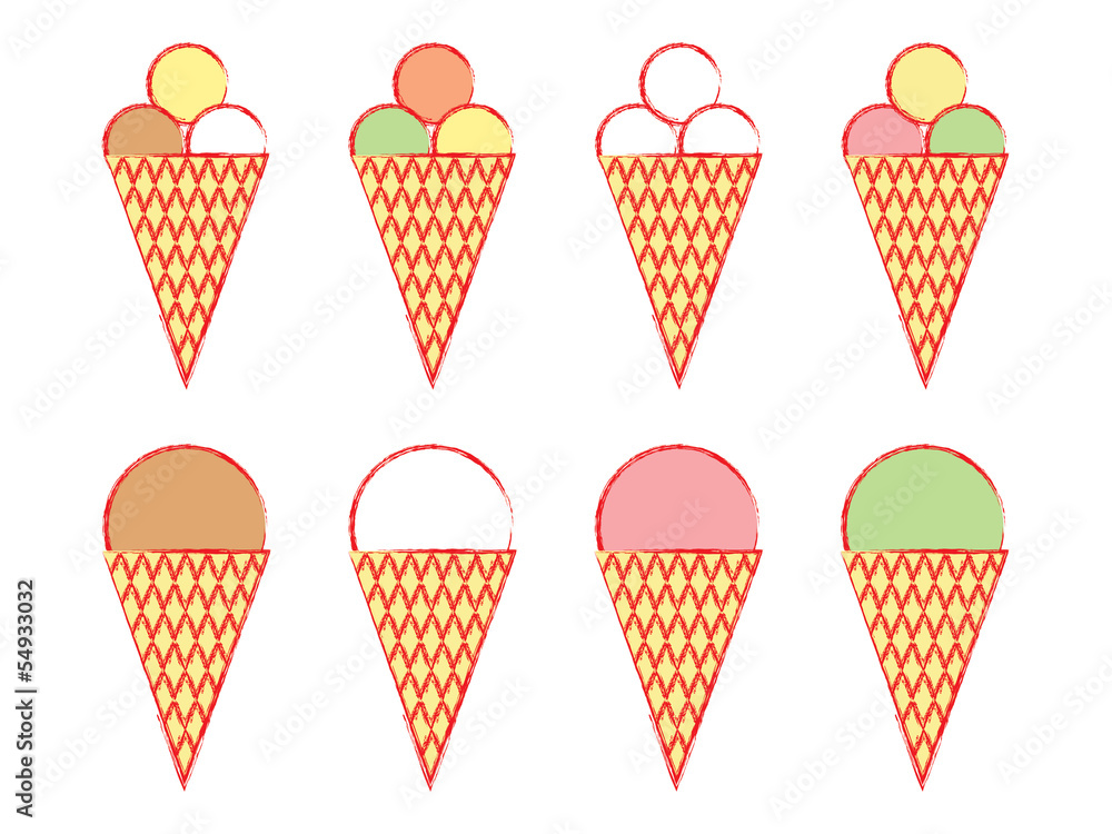 set of ice creams over white