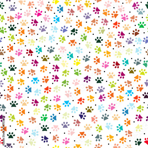 colorful cats footprint seamless pattern