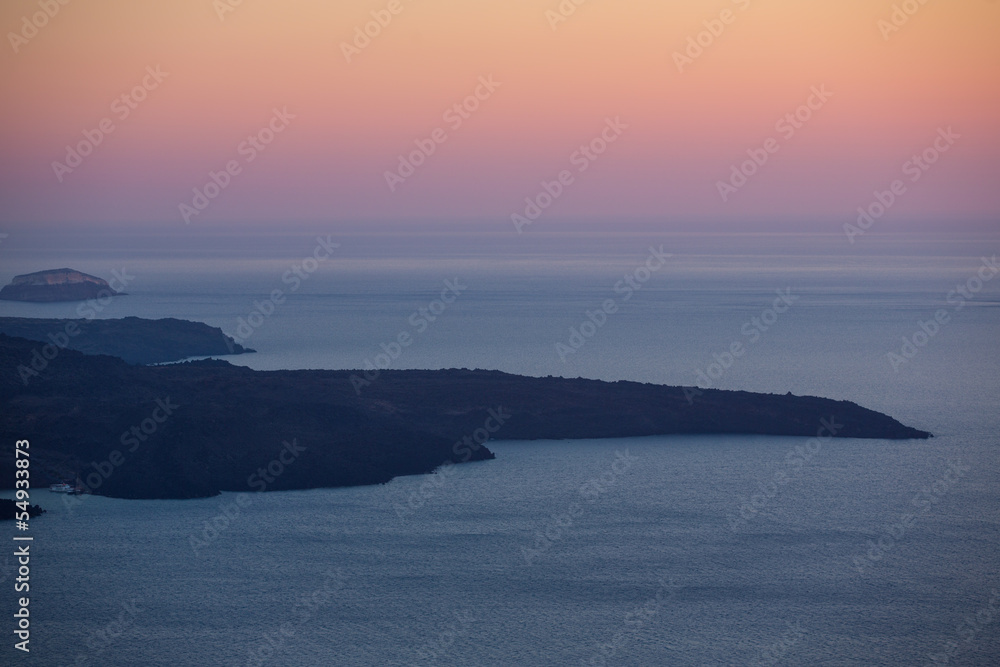 View of Santorini beach at nightfall in Greece View of Santorini beach at nightfall in Greece
