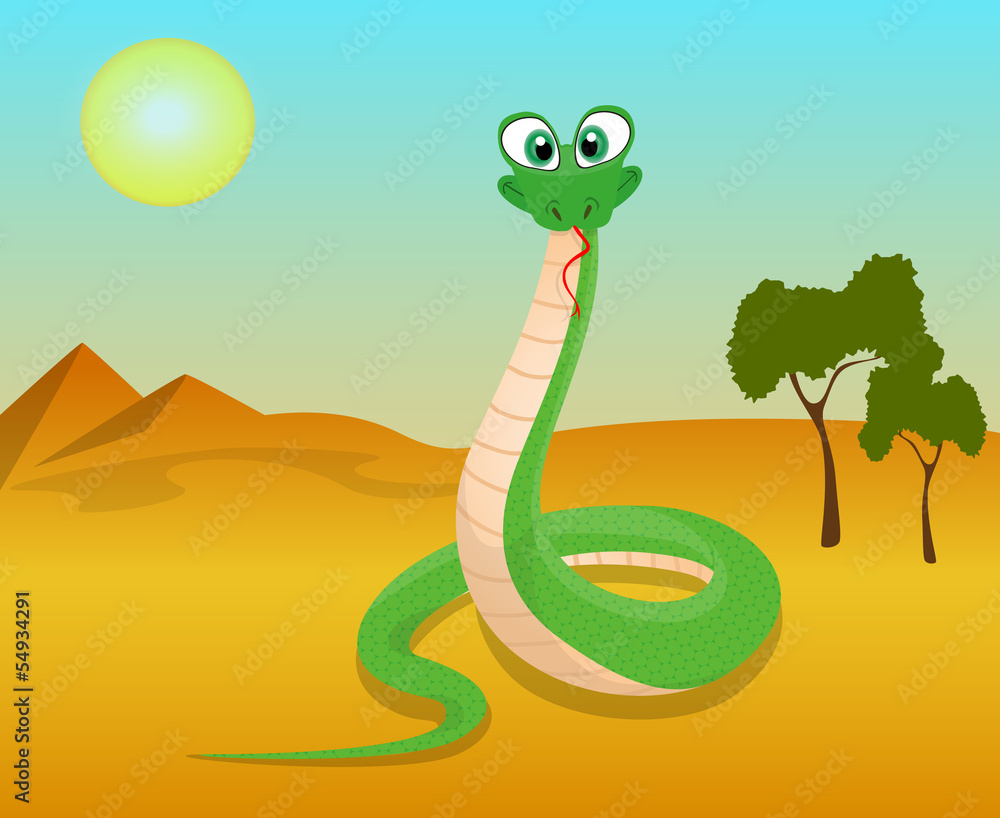 Fototapeta premium Illustration of a funny snake on the sand