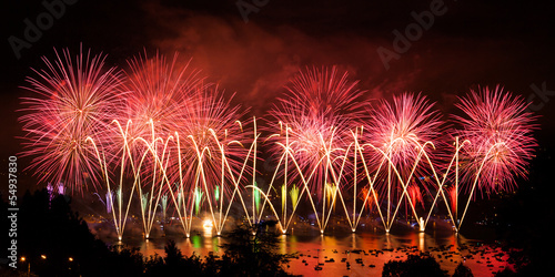 Fireworks over the city of Annecy in France for the Annecy Lake