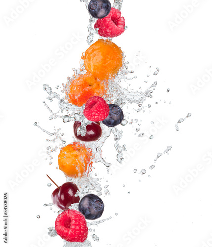 Fresh fruit in water splash