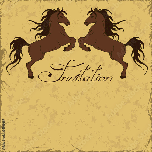 Invitation with two horses rearing up